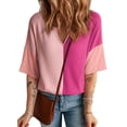 thumbnail image 1 of Camisa Dokotoo de punto gofrado con cuello en V y bloque de colores para mujer, rosa M, 1 of 6