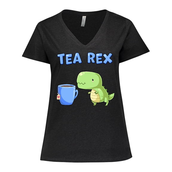 Inktastic Tea Rex Cute Green Dinosaur Pun Women's Plus Size V-Neck T-Shirt