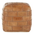 thumbnail image 2 of Brown Leather Cobbler Pouf Ottoman, Industrial Square Footstool with Patchwork Stitching for Living Room Seating Decor, 2 of 8