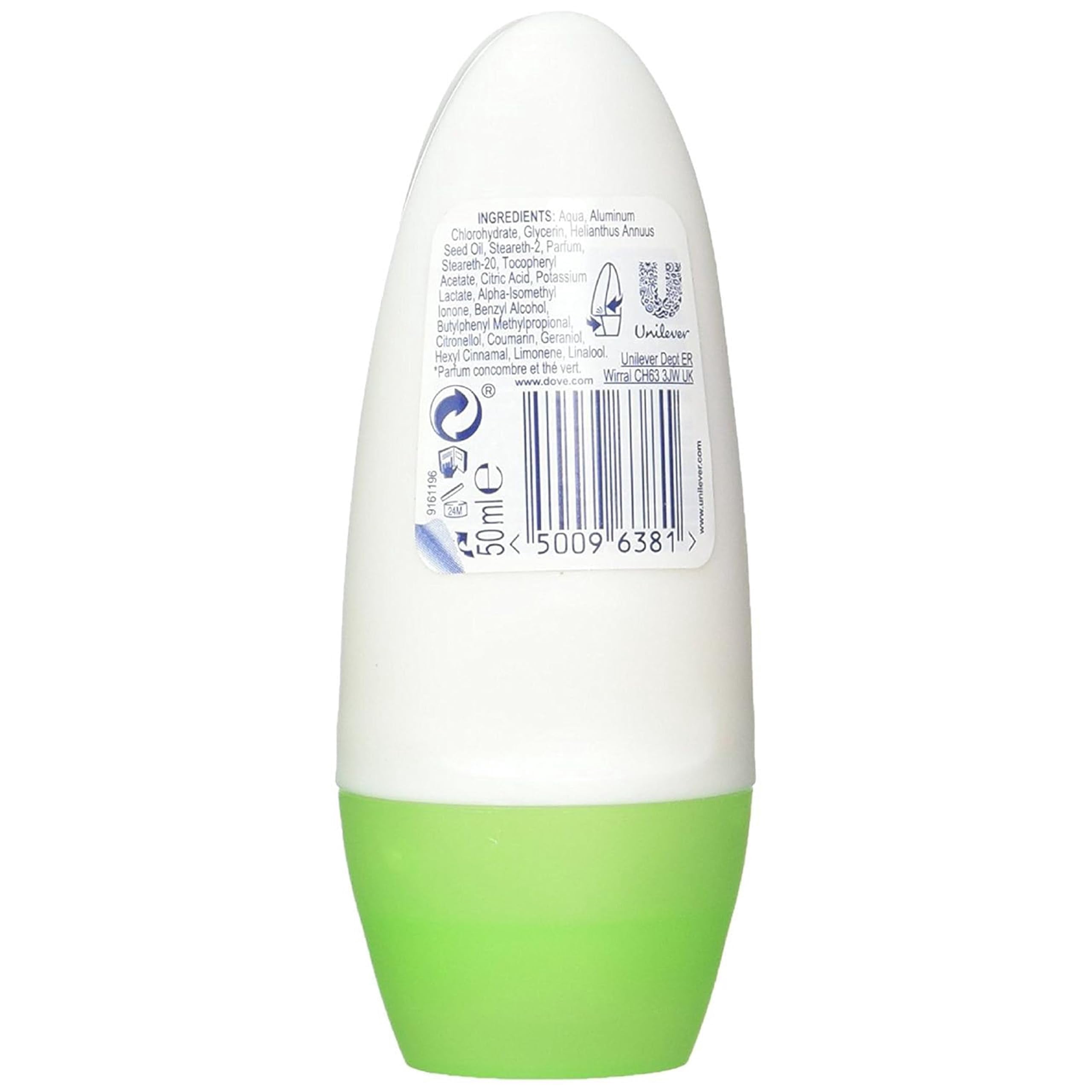Dove Roll on Deodorant, 6 Pack, Travel Size TSA Approved, Cucumber and Green Tea Scent Antiperspirant Deodorant for Women, 48 Hour Sweat Protection, On The Go, 1.4 oz. Each