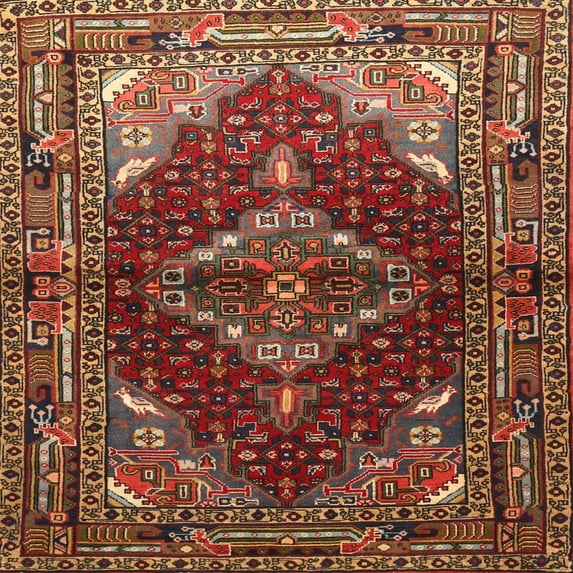 Ahgly Company Indoor Square Traditional Saffron Red Persian Area Rugs, 4' Square
