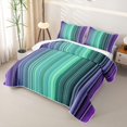 thumbnail image 3 of Castle Fairy Minimalist Vertical Stripe Quilt King 3 Pieces,Watercolor Thin Line King Coverlet Set,Purple Mint Indigo,1 Bedspread and 2 Pillowcases, 3 of 7