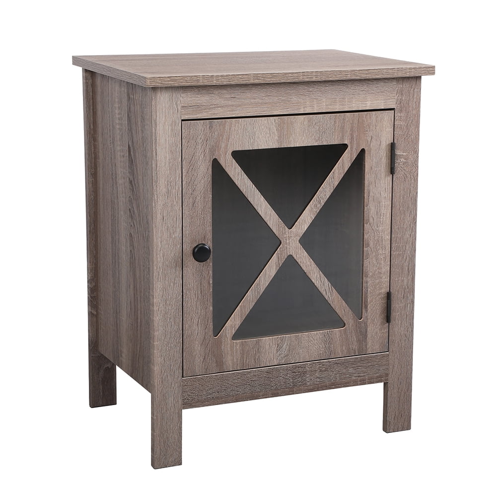 Kadyn Nightstand Side End Table with Barn Door Cabinet, Farmhouse End Table Accent Table, Light Walnut Kadyn Nightstand Side End Table with Barn Door Cabinet, Farmhouse End Table Accent Table, Light Walnut