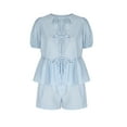 thumbnail image 5 of qolati Women 2 Piece Plaid Pajamas Sets Y2k Peplum Shirt Shorts Set Two Piece Lounge Set Matching Puff Sleeve Tie Front Top 2pcs Outfits Set, 5 of 8