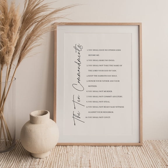 Ten Commandments Bible Verse Wall Art Exodus 20 Minimalistic, Unframed Paper Poster 8x10in