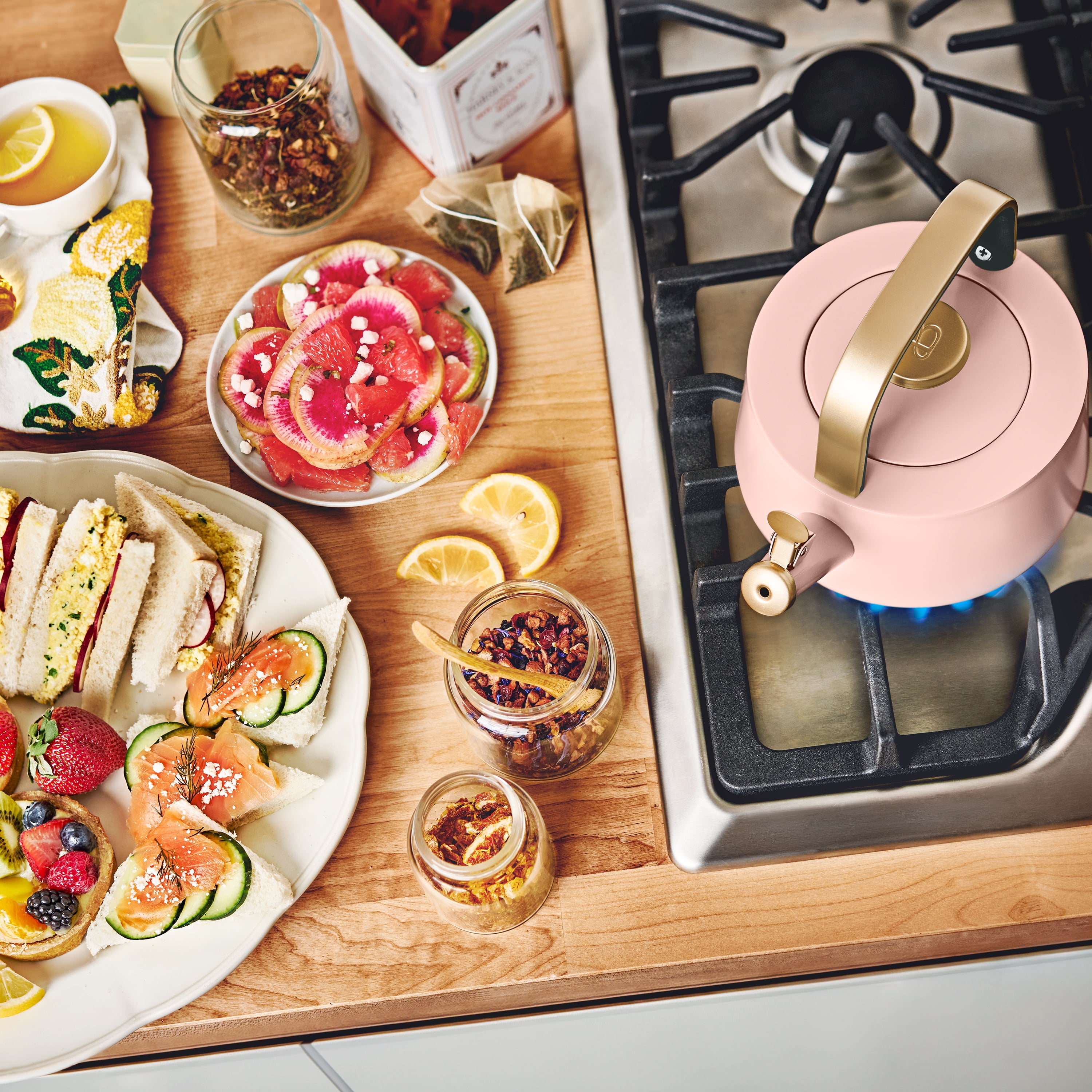 Beautiful 1.8L Ceramic Non-Stick Stovetop Tea Kettle, Rose by Drew Barrymore