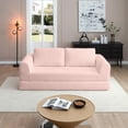 thumbnail image 2 of 2-In-1 Folding Convertible Sofa Bed, Modern Corduroy Sleeper Couch with 2*Pillows, Futon Modular Upholstered Boneless Sofa with Pull-Out Bed, Folding Floor Modular Couch for Living Room (Pink), 2 of 11
