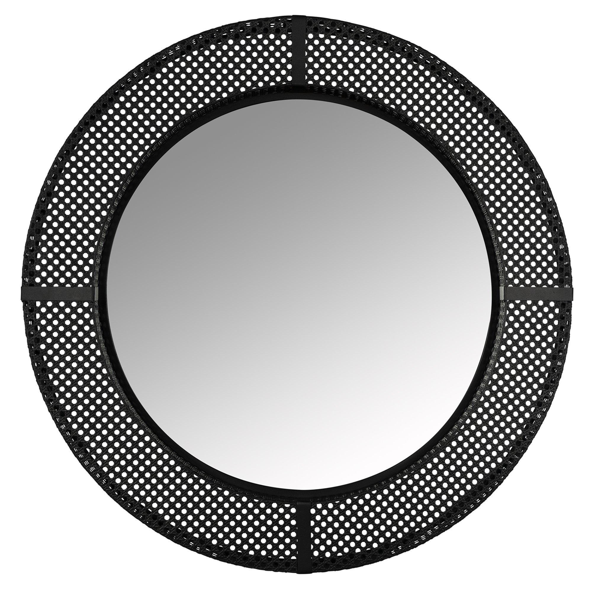 Black Metal Cane bing Round Wall Mirror
