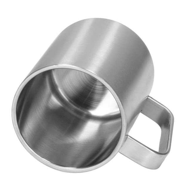 Taza de agua doble, taza de acero inoxidable, taza de café de 300 ml, asa de acero inoxidable, funcionamiento suave