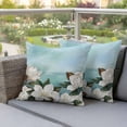 thumbnail image 4 of White Floral Pillow Covers 2 Pack Spring White Magnolia Vintage Plants Farmhouse Farm Blue Pillowcase Waterproof Outdoor Throw Pillow Cover for Patio Garden Square Cushion 16”x16”, 4 of 9
