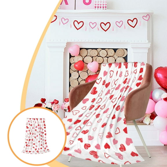 SDJMa Pink Red Valentine's Day Love Heart Throw Blanket, Lightweight Ultra Soft Cosy Fuzzy Flannel Blanket for Sofa Bed 40" x 51"