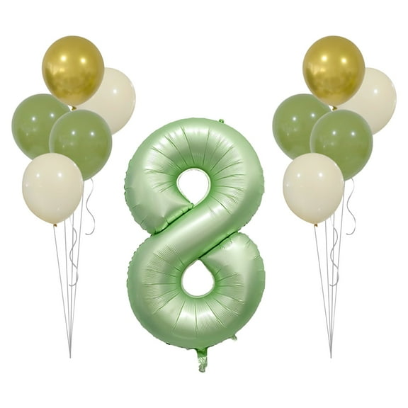 0-9 Number Balloons, Birthday Balloon with Green White Golden Digital Balloons Balloon 10 Regular Balloons, Number Balloons Set for Boys Birthday Party Decor Supplies, with Ribbon Straw