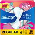 thumbnail image 1 of Always Radiant Teen Pads, Size 1, Regular, with Wings, Unscented, 1 of 16