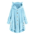 thumbnail image 1 of Women's Keep Warm Down Button Cardigan Hoodies Cat Ears Irregular Plush Solid Hooded Coat Tops, 1 of 5