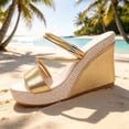 thumbnail image 4 of Hinvhai Sandales Espadrilles à Plateforme Compensée pour Femmes à Bout Ouvert, Sandales Compensées à Brides Croisées Sandales Espadrilles d'Été à Plateforme Or 5.5(36), 4 of 7