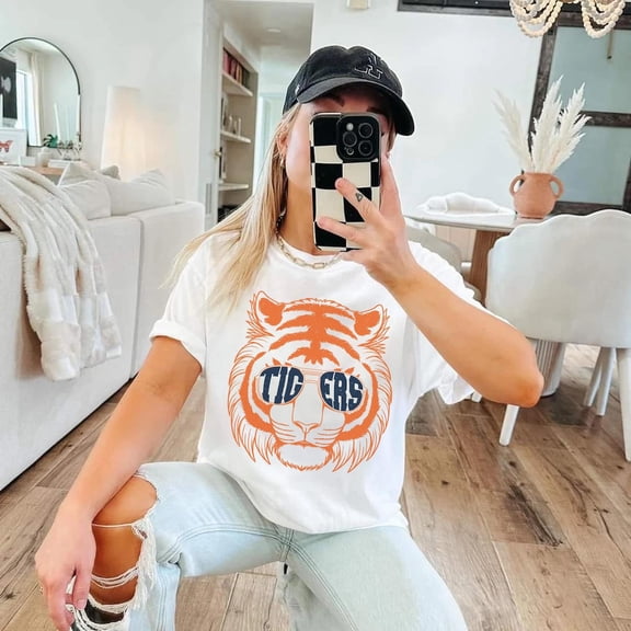 Retro Blue and Orange Tigers Shirt Tigers Crewneck Tigers Baseball Game Day Apparel Tigers Mascot Shirt,White Color,Size XL