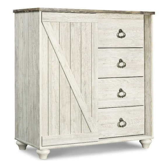 Signature Design by Ashley Willowton 4 Drawer Door Chest in Whitewash