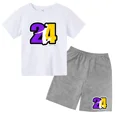 thumbnail image 5 of Conjunto de camiseta de cuello redondo de algodón para niños de verano con 24 mangas cortas y pantalones cortos casuales estampados para niños y niñas de 2 a 12 años, 5 of 5