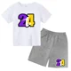 thumbnail image 5 of Conjunto de camiseta de cuello redondo de algodón para niños de verano con 24 mangas cortas y pantalones cortos casuales estampados para niños y niñas de 2 a 12 años, 5 of 5