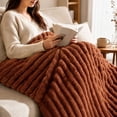 thumbnail image 6 of Plush Faux Rabbit Fur Throw Blanket – 60" × 80" Thick & Warm, Ultra Soft Fluffy Blanket for Couch, Bed, Sofa, Ideal Gift for Women (Brown), 6 of 7