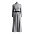 thumbnail image 5 of IWRICH Business Casual Outfits for Women Bodycon Belted Wide Leg Pants Slim Fit Long Sleeve Turtleneck T Shirts Work Dressy 2 Piece Sets Grey XS, 5 of 6