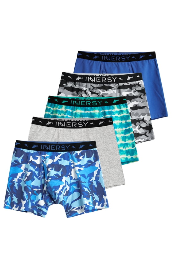 Boys Underwear Stretchy Cotton Soft Boxer Briefs for 6-18 Teen Boys 5 Pack (L, Sea Shark)