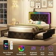 thumbnail image 4 of Twin Bed Frame with LED Headboard & Storage Drawers, Upholstered Platform Bed with 4 Drawers, Charging Station, No Box Spring Needed, Black, 4 of 10