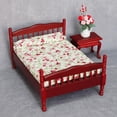 thumbnail image 2 of Cama doble en miniatura para casa de muñecas a escala 1:12. Accesorios decorativos para dormitorio pequeño. marrón, 2 of 8
