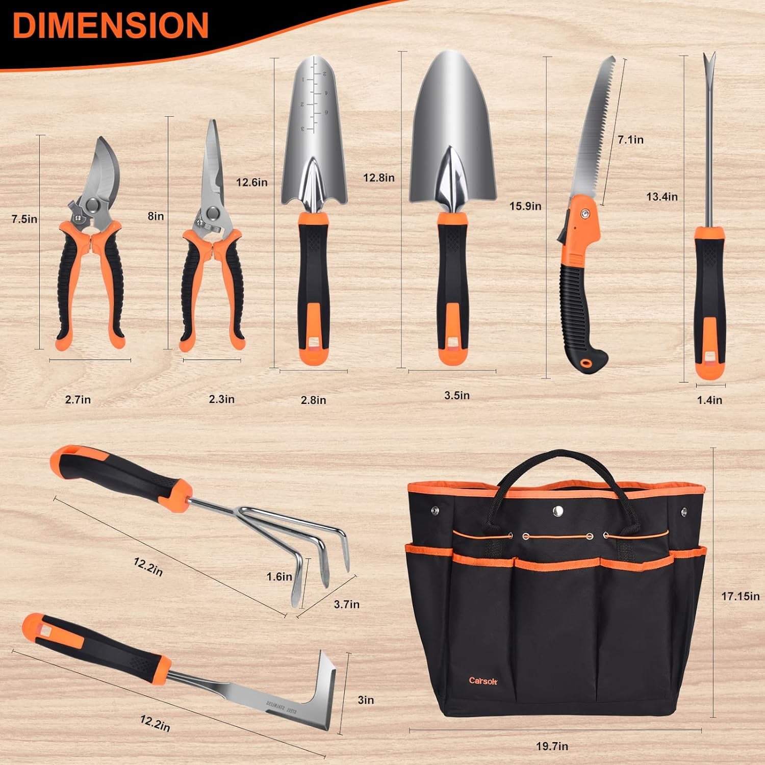 Garden Tools Set,10 Piece Stainless Steel Heavy Duty Gardening Tools Set for Planting Pruning Gardening Kit with Durable Gardening Bag Gloves Gift Box Ideal Garden Gifts for Women Men(Orange)