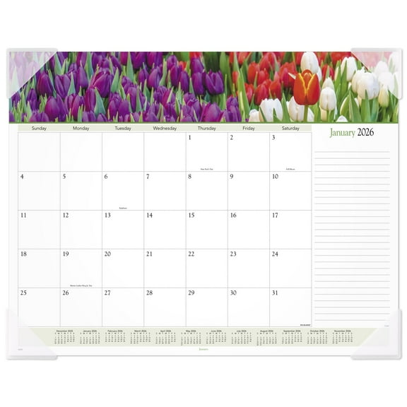 AT-A-GLANCE 2026 Panoramic Floral Monthly Desk Pad Standard 21 34 x 17 - Desk