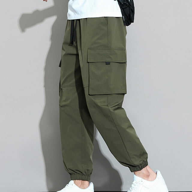 AherBiu Mens Cargo Pants Drawstring Elastic Waist Joggers Running Athletic Running Outdoor Workout Gym Pants