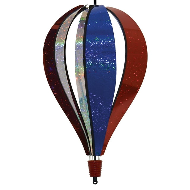 In the Breeze 1084 — Patriot Sparkler 6 Panel Hot Air Balloon 12"W x 18"H x 12"D, Colorful Mylar Patriotic Garden Spinner