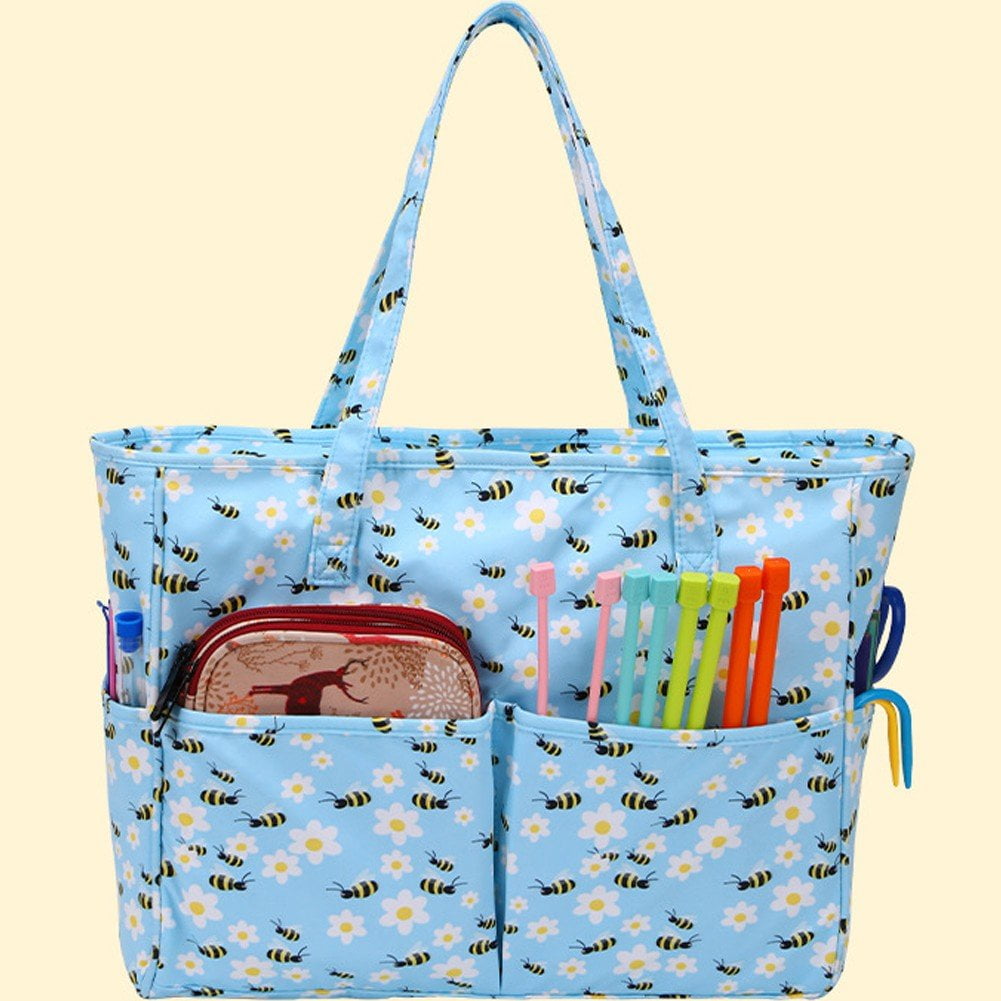 Crochet Bag Yarn Storage Tote Bag,Knitting Bag with Multiple Pockets for Store Yarn Balls and Knitting Crochet Accessories,Portable Travel Yarn Bag/Lightweight/Waterproof