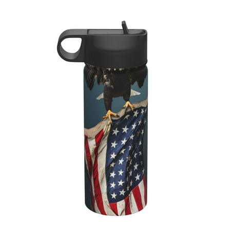 

Uemuo American Flag Print 18oz Sports Insulated Kettle Water Bottle Outdoor Sports Bottle Insulated Hydration Bottle with Handle & Flip Straw