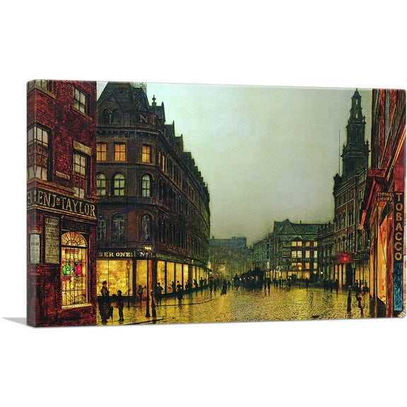 ARTCANVAS Boar Lane - Leeds 1881 Canvas Art Print by John Atkinson Grimshaw - Size: 26" x 18" (0.75" Deep)