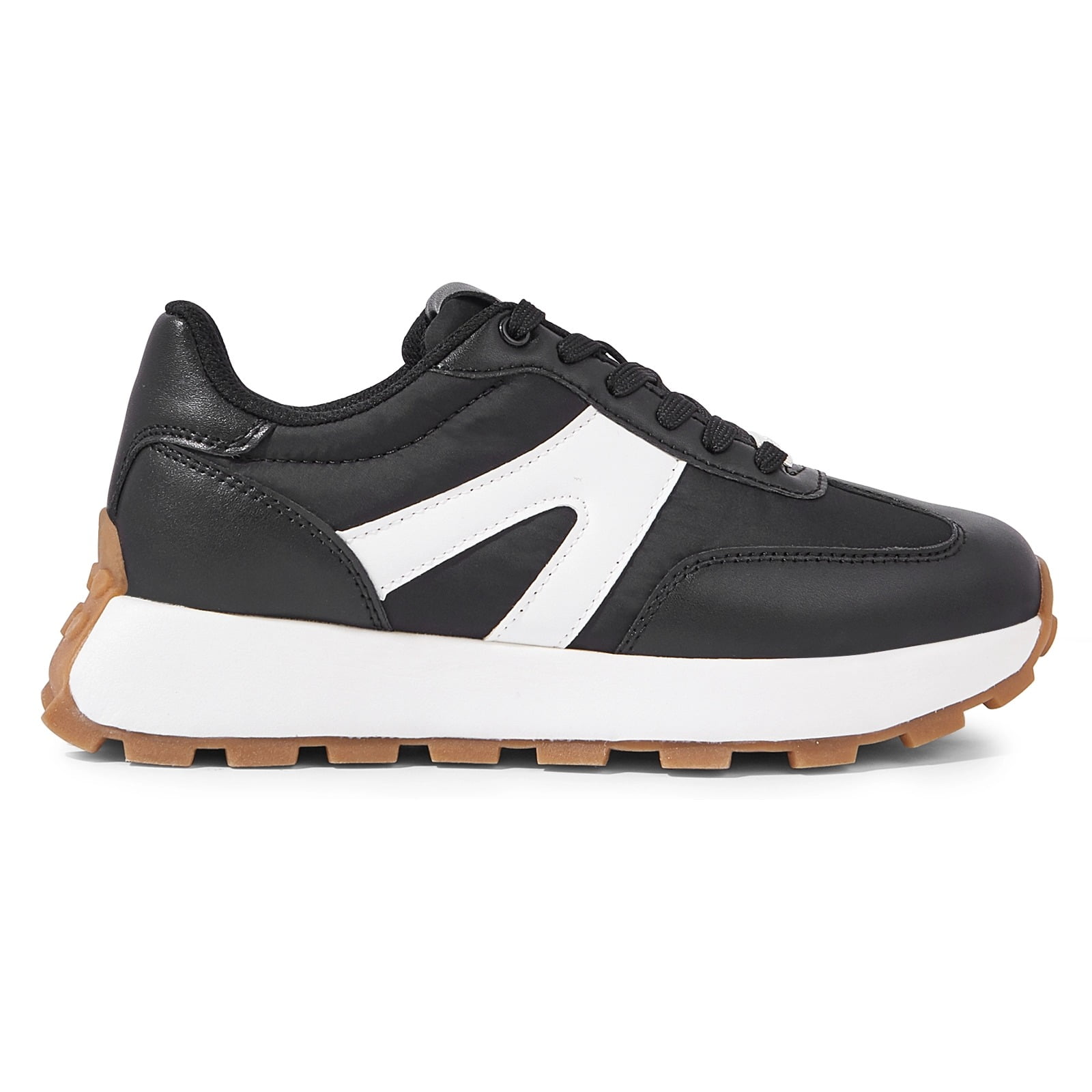LUCKY STEP Womens Platform Shoes Chunky Fashion Lace-up Sneakers Casual Shoes,Black