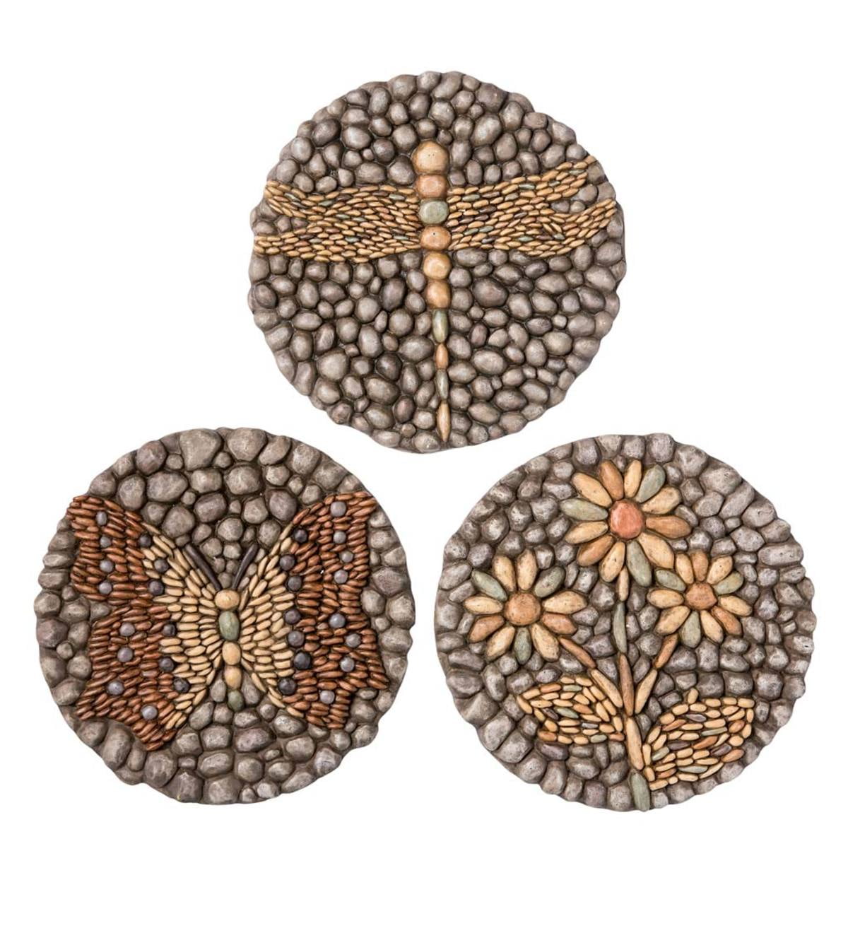 Mosaic Garden Stepping Stones with Dragonfly, Butterfly, & Flower, Set