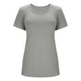 thumbnail image 4 of CUZIBR Women Tops Ribbed Lace Trim Solid Color Fashion Casual Slim Fit Short Sleeve Scoop Neck T Shirt Summer Stretchy Soft Comfortable Tight Bodycon Fashionable Tees Lightweight Clothes,Grey,XL, 4 of 4