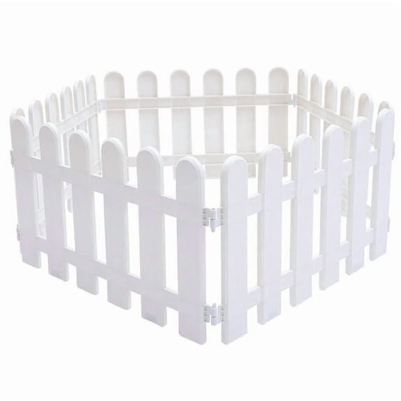 White Plastic Fence, 5-Piece Premium White Plastic Garden Fence with Decorative Trim, Ideal for Landscaping, Weather-Resistant, Easy Installation