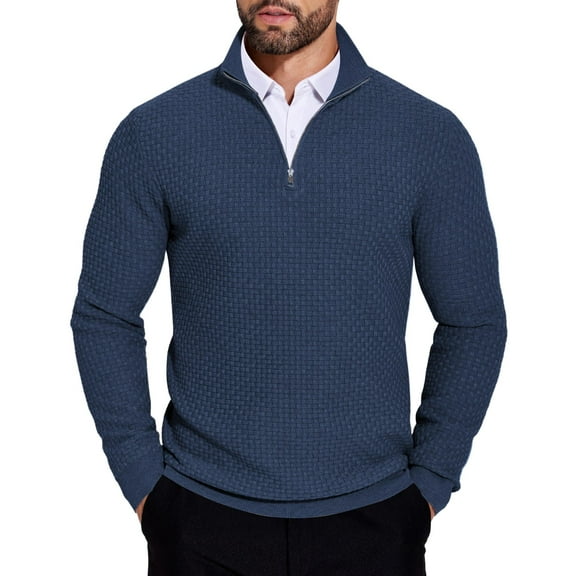COOFANDY Men's Pullover Sweaters Slim Fit Quarter Zip Sweater Lightweight Knit Long Sleeve Sweater