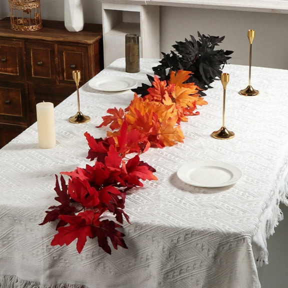 Hometravel Artificial Halloween Maple Leaf Rattan Wreath, Black Decorative Wall Hanging with Faux Foliage, Spooky Seasonal Decor for Indoor Outdoor Display