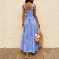 thumbnail image 6 of Women's Summer Spaghetti Strap Maxi Dresses Plaid Square Neck A Line Casual Beach Vacation Long Sundress Blue XL(XL), 6 of 8