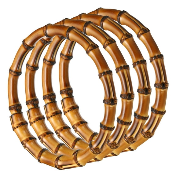 Uxcell 5.9 Inch Bamboo Purse Handles,, 4 Pcs Round Replacement Handmade Rings, Brown