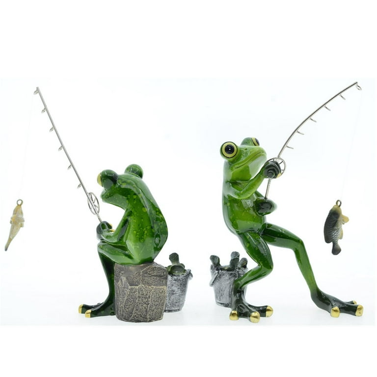 Comical Fishing Frog Figurines Resin Craft Frog Fisherman Decorative Small  Statues Sculpture for Garden Home Table Yard Decoration