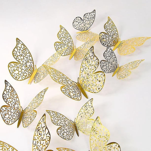 Pegatinas de Pared de Mariposas 3D YONGSHENG 3 Tamaños Color Dorado