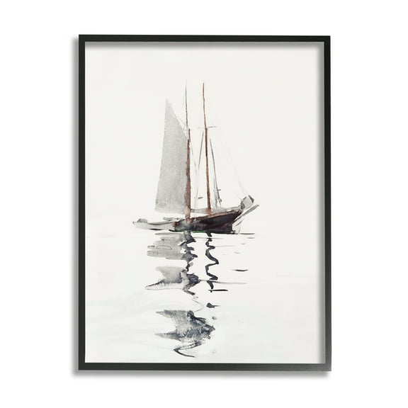 Stupell Industries Tranquil Sailboat Vessel Floating Lone Ocean Reflection Painting Black Framed Art Print Wall Art, Design by Lettered and Lined
