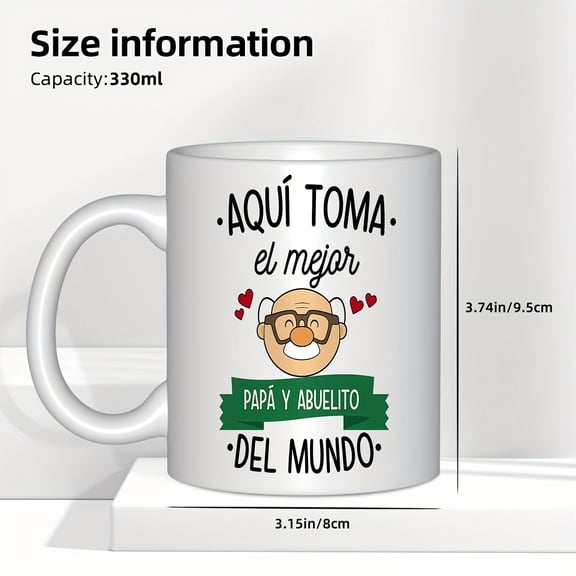 Aqui Toma El Mejor Papa y Abuelito Del Mundo Coffee Mug - Funny Spanish Father's Day & Grandfather Gift, Unique Ceramic Mug for Dad, Papa, Grandpa, Best Dad Ever, 11oz White Mug with Black Handle