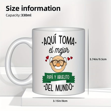Aqui Toma El Mejor Papa y Abuelito Del Mundo Coffee Mug - Funny Spanish Father's Day & Grandfather Gift, Unique Ceramic Mug for Dad, Papa, Grandpa, Best Dad Ever, 11oz White Mug with Black Handle