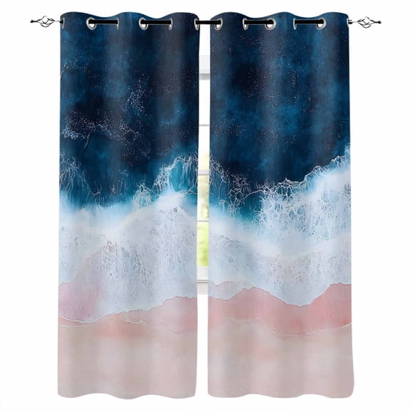 Navy Blue Pink Blackout Curtains for Bedroom/Living Room, Thermal Insulated Kitchen Curtains, Watercolor Abstract Art Landscape Grommet Darkening Window Treatment Drapes 42"x84"x2