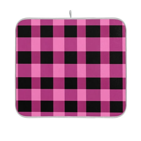 

Pink and Black Check Dish Drying Mat Kitchen Mats Microfiber Counter Absorbent Dish Pad Drainer Rack